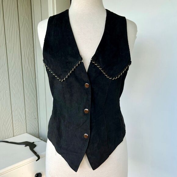 VTG S & U Leather Fashions Black Suede Vest Sz S – Western Snap Front - Picture 1 of 11